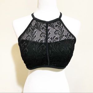 Black Crochet High Neck Bikini Top XL